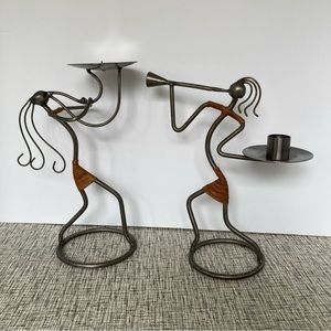Metal Rattan MCM Candle Holders Band Horn Jazz Wire Art Sturdy Musical Decor